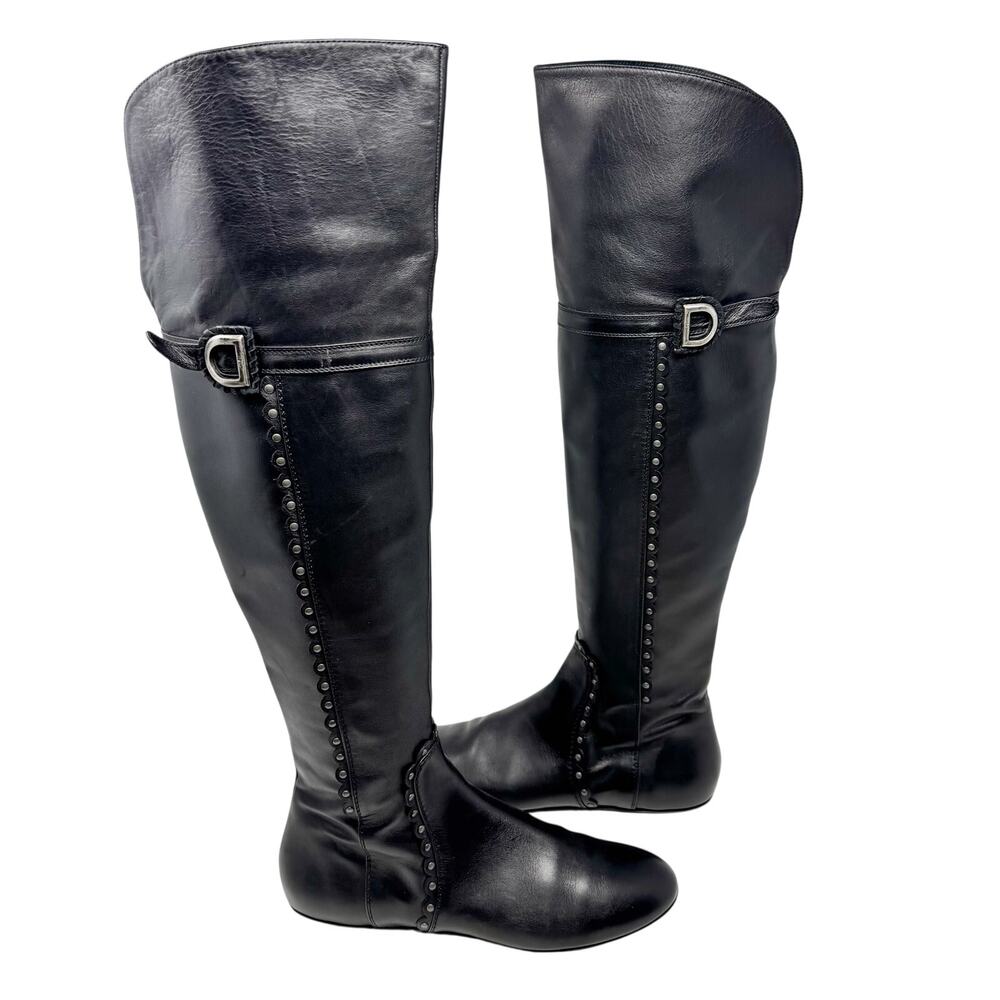 Christian Dior Galliano Ethnic Black Leather Studded OTK Boots EU 40 FW2004 Y2K